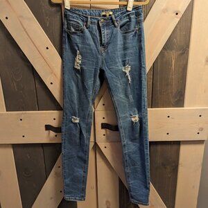 Lily Parker Distressed Stretch Skinny Jeans w/ Honeycomb Detail | Size 28